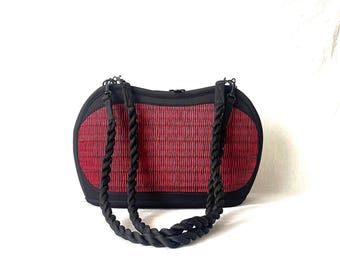 Basket Of Cambodia red/Black zip top shoulder bag, Eco Friendly!