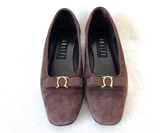 Vintage Amalfi brown suede loafers, LUSCIOUS brown suede, size 8.