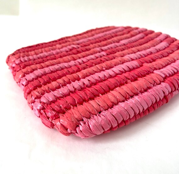 Vintage Tri-colored raffia top zip clutch bag, su… - image 4