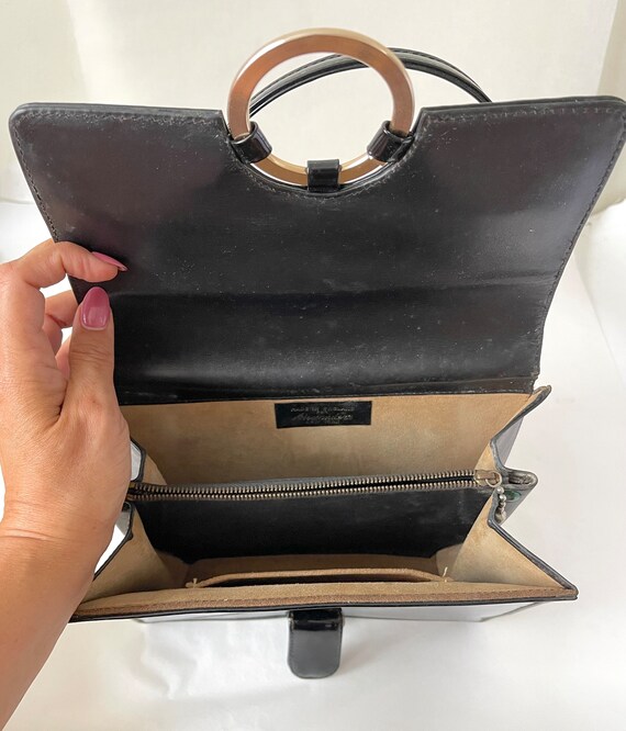 Reduced! Vintage top handle black patent purse, 50's… Gem