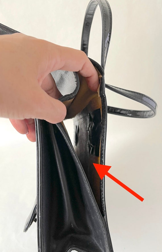 Reduced!  Vintage top handle black patent purse, … - image 8