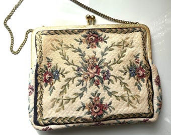 Vintage Tapestry kiss lock coin purse, a Boho gem!