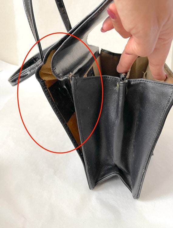 Reduced!  Vintage top handle black patent purse, … - image 7