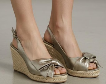 Pair of Valentino light gold "Mena" wedge sandals, EU Size 35, US Size 5. STUNNING!
