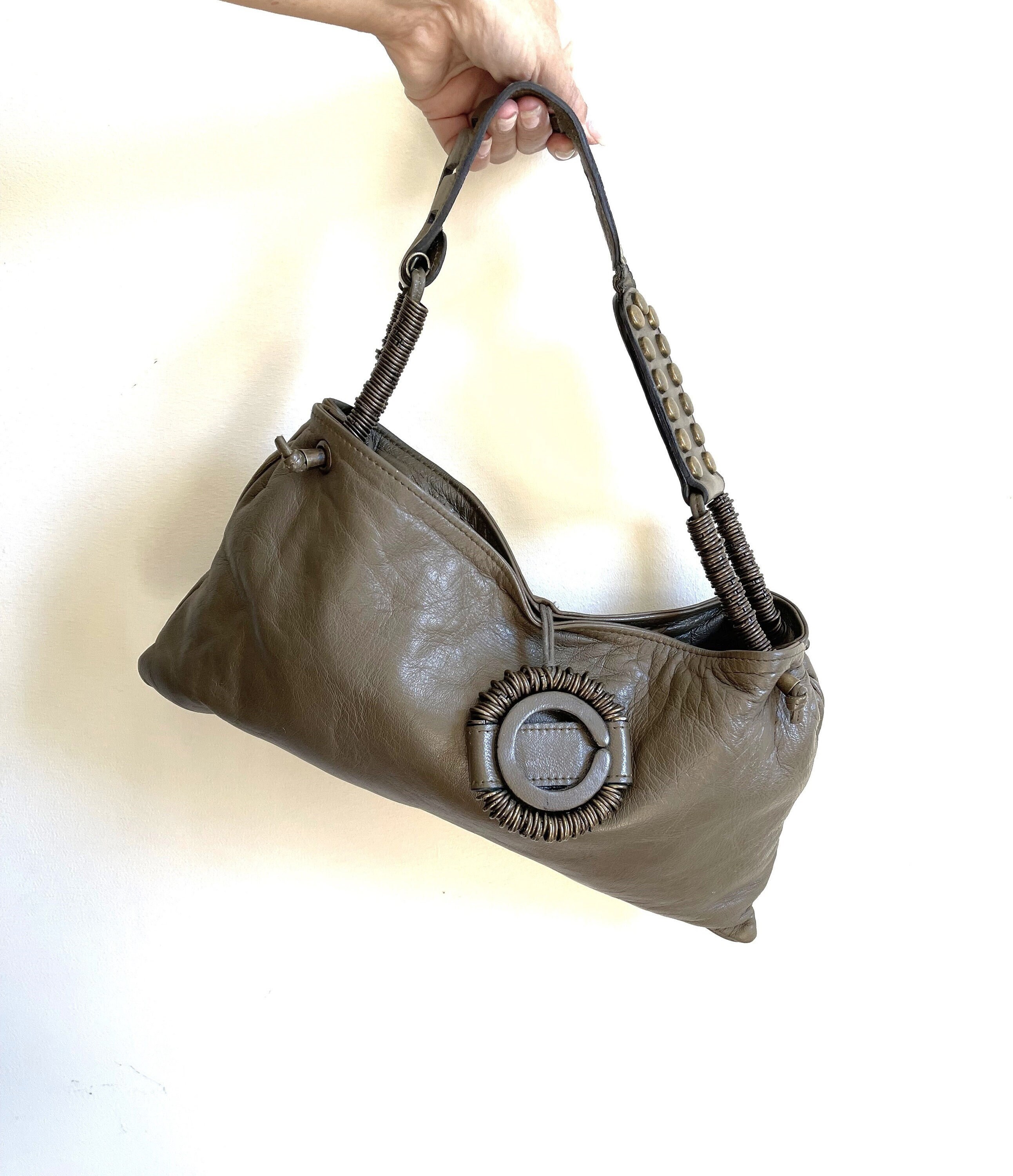 Vintage Roberto Cavalli Dark Olive Soft Leather Shoulder Bag