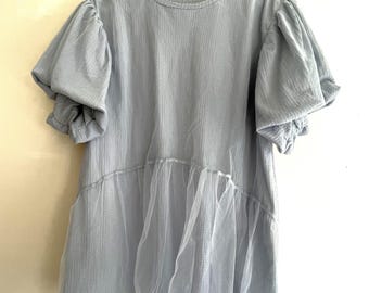 Vintage River Island light blue short bubble sleeve top, size: 20.  So Romantic!