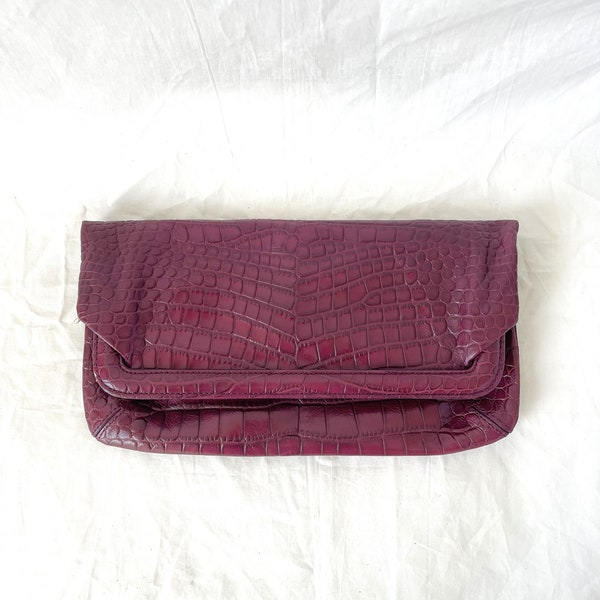 Vintage DKNY faux croc leather fold over clutch bag, Lux vibes!
