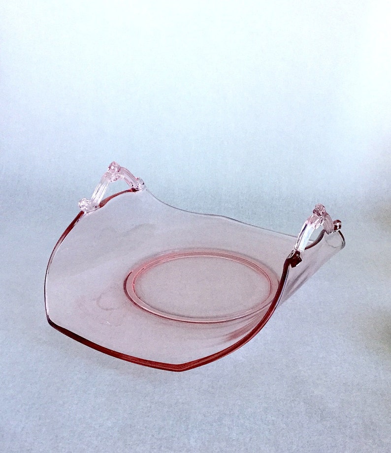 Vintage Pink Glass Dish W/handles. Etsy