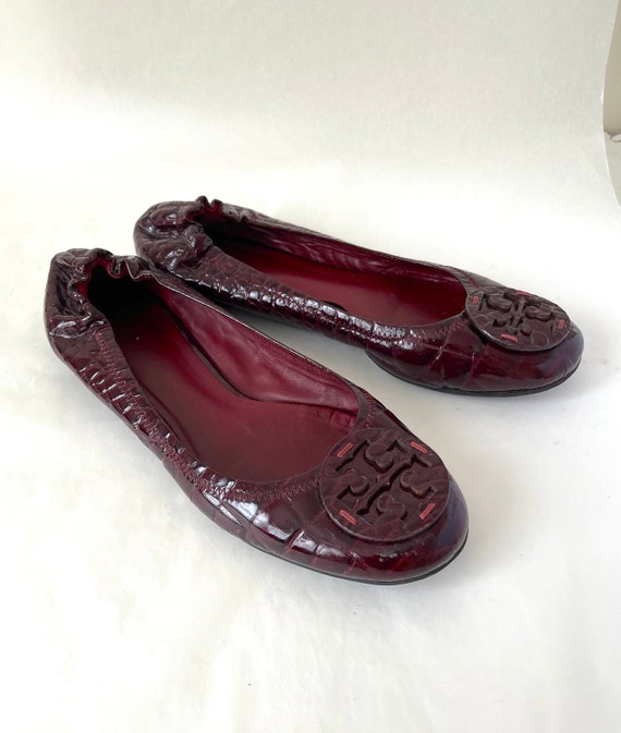 A Pair of Vintage Tory Burch Croc Embossed Leather Flats Size - Etsy