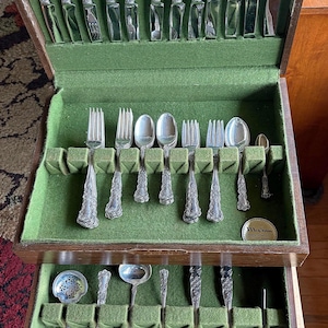 Gorham Buttercup Sterling Silver Flatware - 54 Pc Set, Service for 12 (4 Missing Salad Forks), No Monograms + 9 Serving Pieces +Storage