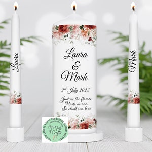 Floral wedding - Unity Candle set - Custom Wedding Unity Candle - Ceremony candles - personalised Wedding candles - green wedding
