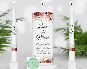 Blumenhochzeit - Unity Kerzenset - Custom Wedding Unity Candle - Zeremoniekerzen - personalisierte Hochzeitskerzen - grüne Hochzeit