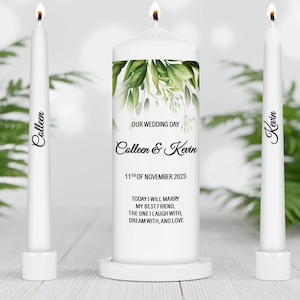 Unity Candle set - Custom Wedding Unity Candle - Ceremony candles - personalised Wedding candle set - Eucalyptus - green wedding