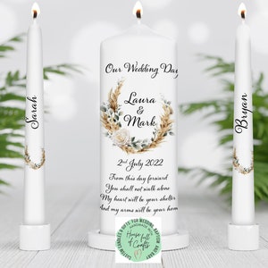Boho wedding - Unity Candle set - Custom Wedding Unity Candle - Ceremony candles - personalised Wedding candle set - green boho wedding