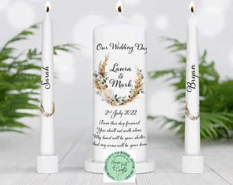 Boho Hochzeit - Unity Kerzenset - Custom Wedding Unity Candle - Zeremoniekerzen - personalisiertes Hochzeitskerzenset - grüne Boho Hochzeit