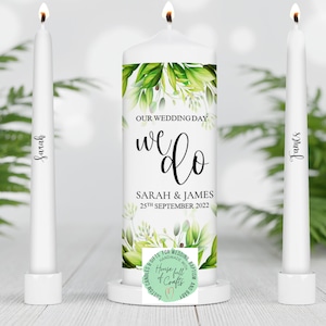 Unity Candle set - Custom Wedding Unity Candle - Ceremony candles - personalised Wedding candle set - Eucalyptus - green wedding - we do
