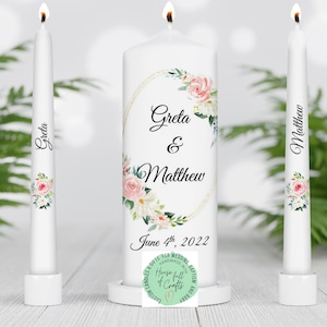 Ensemble de bougies de mariage : couronne de fleurs, bougies de cérémonie personnalisées