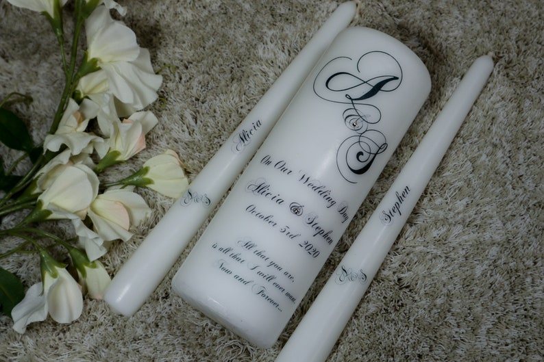 Monogram Wedding Unity Candle Set Names Custom Candle Ceremony Etsy