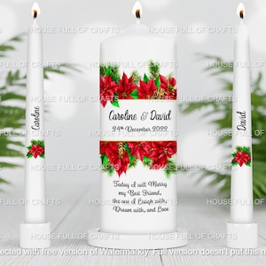 Unity Candle set - Custom Wedding Unity Candle - Ceremony candles - personalised Wedding candle set - christmas wedding - green wedding