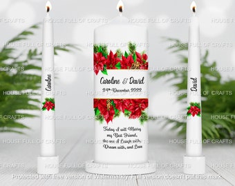 Unity Candle set - Custom Wedding Unity Candle - Ceremony candles - personalised Wedding candle set - christmas wedding - green wedding
