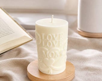 Mother’s Day Gift for Mom | Pillar Candle | Love Mom Design | Handmade | Soy Wax