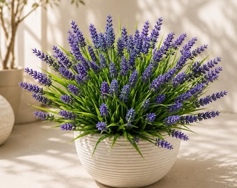 6 Pcs UV Resistant Artificial Lavender Flowers, Realistic Faux Purple Plants for Outdoor Decor