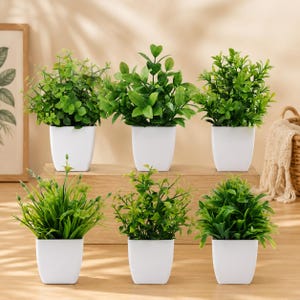 Artificial Potted Plant, White Pot, Small Desk Greenery, Minimalist Decor