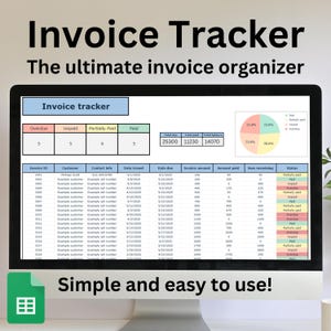 Modello Excel per il monitoraggio delle fatture, strumento di tracciamento dei pagamenti per piccole imprese, registro delle fatture dei clienti, foglio di calcolo per la contabilità, download digitale.