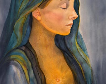 Inner Glow. Original Watercolor Portrait Young Girl | Boho Braided Hair Fine Art Painting | One of a Kind Wall Art"