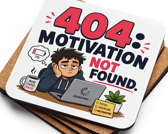 404 モチベーションが見つかりません コースター、プログラマーユーモアデスク装飾、ソフトウェアエンジニアへのギフト