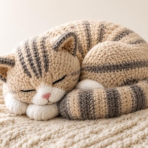 Sleeping Cat Crochet Pattern PDF, Beginner Amigurumi Kitty Plush Tutorial, DIY Digital Download, Handmade Cat Lover Gift