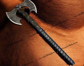 Handmade Carbon Steel Double Head Axe | Viking Cosplay & LARP Prop | Norse Mythology Birthday Gift for husband Anniversary Gift for Husband