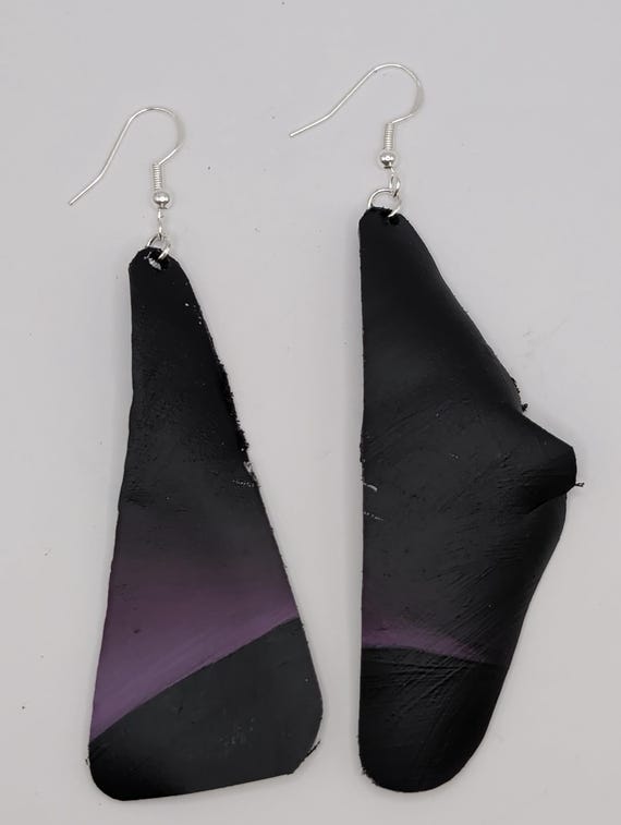 Vintage Record Earrings Handmade Painted Upcycled Vinyl Record Album Earrings Abstract Art Silver Hook