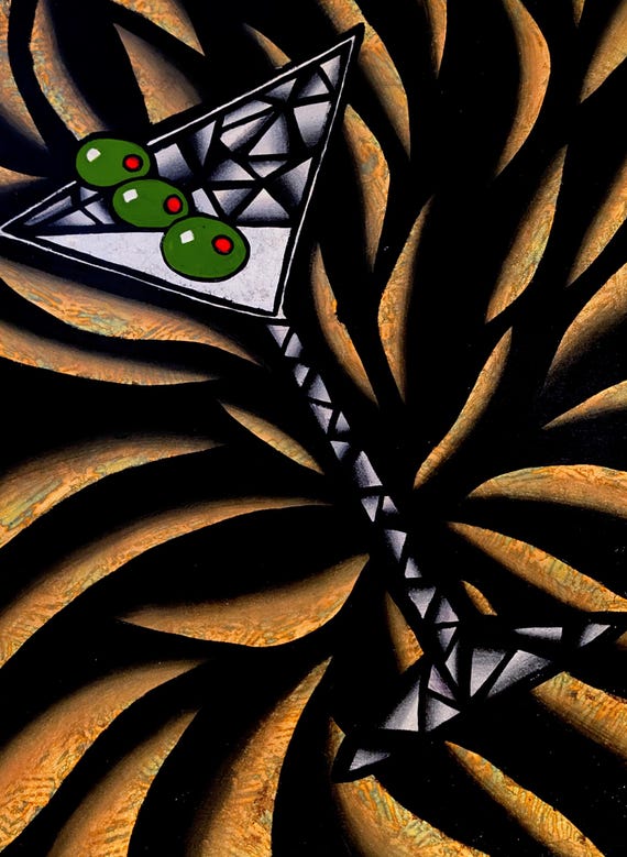 Geometric Martini Original Acrylic Painting on 18x24 Inch Canvas