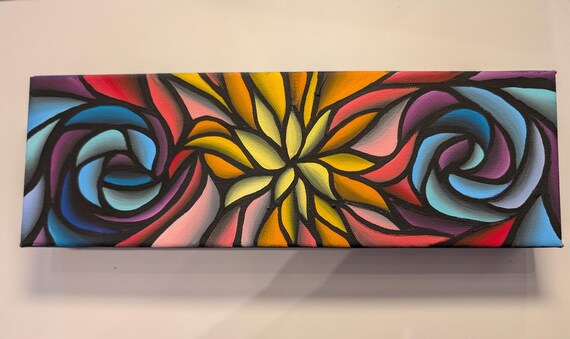 Original Acrylic Painting: Colorful Abstract Spiral on 4x12 Inch Canvas