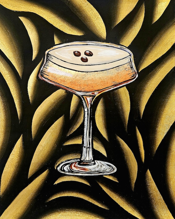 Espresso Martini Painting – Original Acrylic and Copper Leaf on Heavy Duty 14x17 Paper (Frame Not Included) |