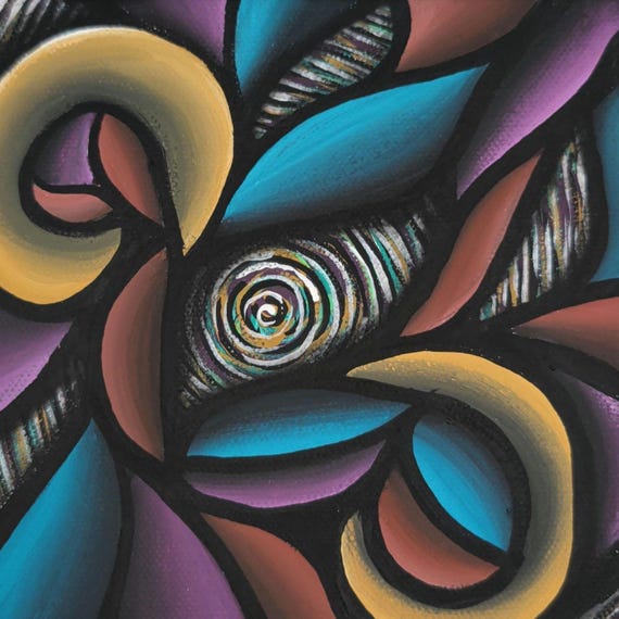 Original Acrylic Painting: Colorful Abstract Spiral on 6x6 Inch Canvas