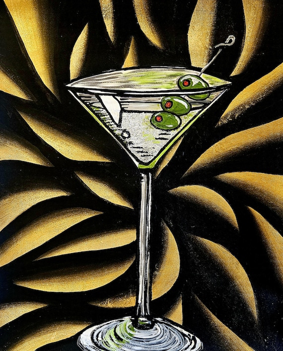 Martini Painting – Original Acrylic and Silver Leaf on Heavy Duty 14x17 Paper (Frame Not Included) |