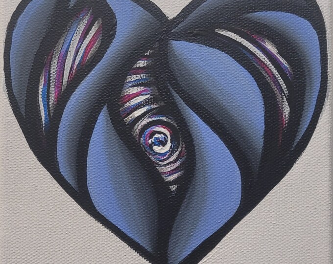 Original Hand Painted Colorful Abstract Periwinkle Heart Design UV Activated 6x6 Inch Acrylic Painting