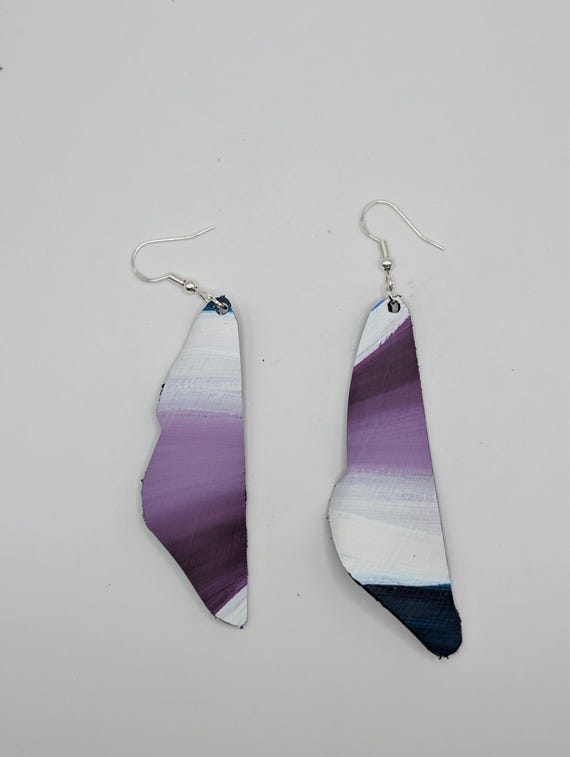 Hand-Painted Upcycled Vinyl Record Earrings: Abstract Art, Silver Hooks