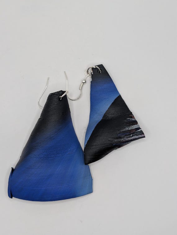 Handmade Painted Upcycled Vinyl Record Album Earrings Abstract Art Silver Hook