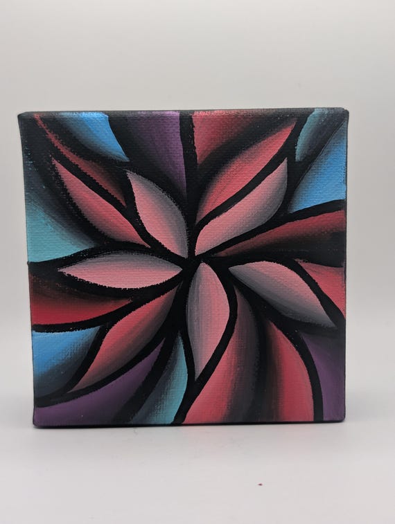 Original Acrylic Painting: Colorful Abstract Spiral on 4x4 Inch Canvas