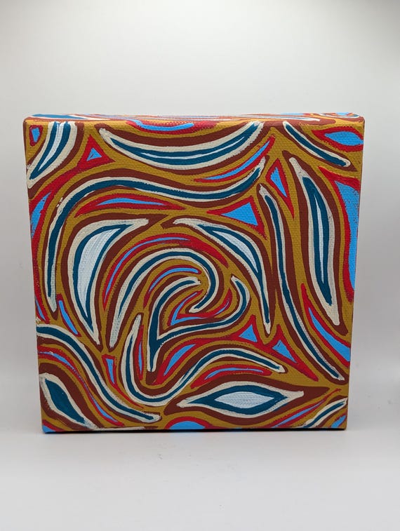 Original Acrylic Painting: Colorful Abstract Spiral on 6x6 Inch Canvas