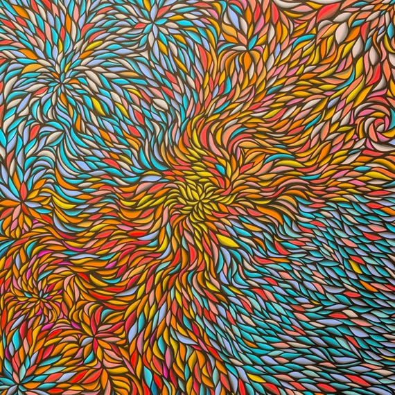 In Bloom- Abstract Expressionist Original Painting Acrylic on 48x48 inch Canvas Large Painting