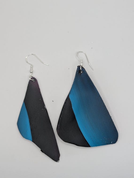Hand-Painted Upcycled Vinyl Record Earrings: Abstract Art, Silver Hooks