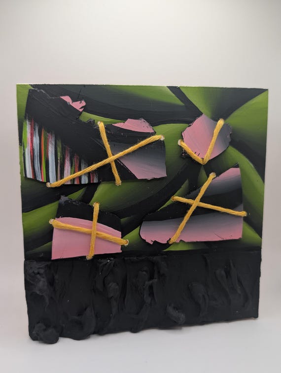 Upcycled Vinyl Record Art: Abstract Acrylic Painting on Wood Panel