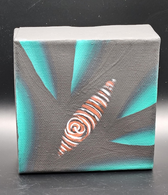 Original Hand Painted Colorful Abstract Free Flow Painting on 4x4 Inch Canvas Deep Green Patina
