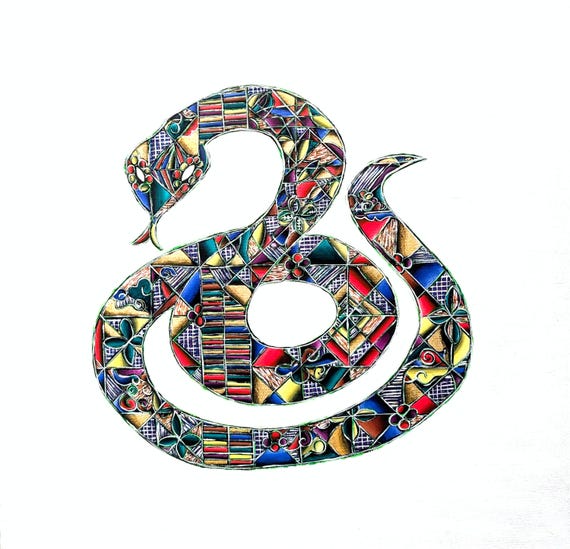 Lunar New Year Wood Snake Art: Gold Leaf Acrylic Original Acrylic Painting (24x24)