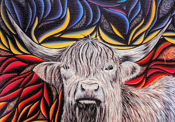 Abstract Highland Scottish Cow Giclee Print –   Canvas Art