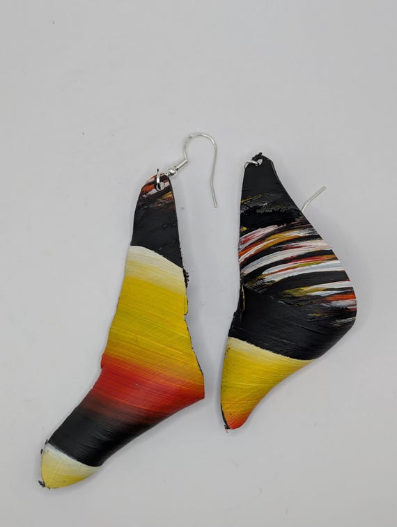 Hand-Painted Upcycled Vinyl Record Earrings: Abstract Art, Silver Hooks